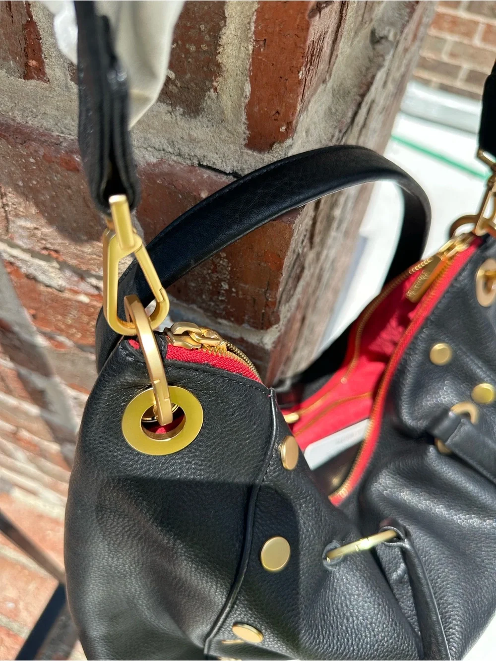 Hammitt, Large Daniel,Black Pebbled Leather Satchel. Red suede interior. NWT